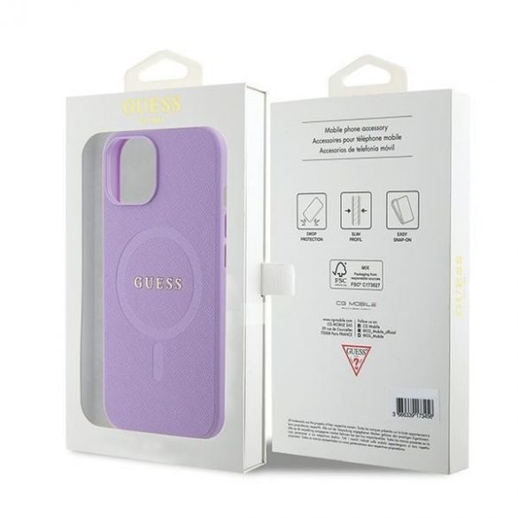 Guess GUHMP15SPSAHMCU iPhone 15 / 14 / 13 6.1" fioletowy/purpurie hardcase Saffiano MagSafe