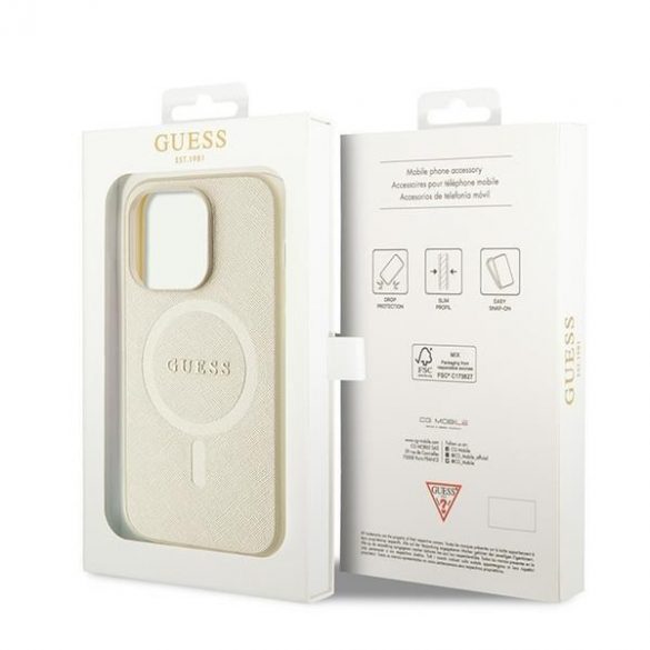 Guess GUHMP15LPSAHMCB iPhone 15 Pro 6,1 złoty/husă rigidă aurie Saffiano MagSafe"