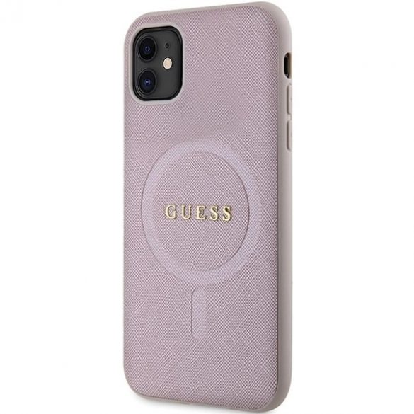 Guess GUHMN61PSAHMCP Husă rigidă pentru iPhone 11 / Xr 6.1 rożowy/roz Saffiano MagSafe"