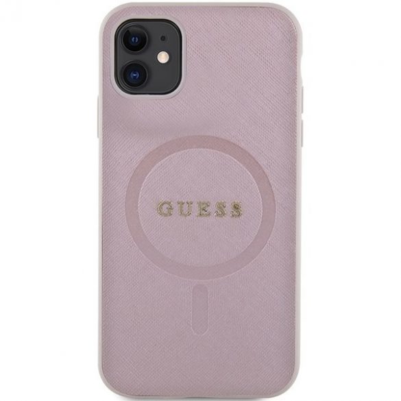 Guess GUHMN61PSAHMCP Husă rigidă pentru iPhone 11 / Xr 6.1 rożowy/roz Saffiano MagSafe"