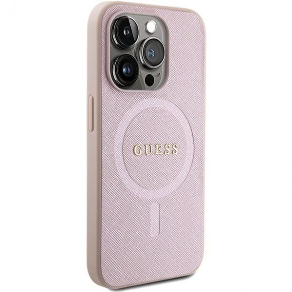 Husă rigidă Guess GUHMP15LPSAHMCP iPhone 15 Pro 6.1 rożowy/roz Saffiano MagSafe"