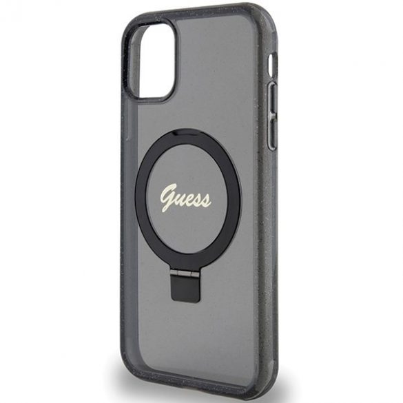 Guess GUHMN61HRSGSK iPhone 11 / Xr 6.1" carcasă rigidă/neagră Ring Stand Script Glitter MagSafe