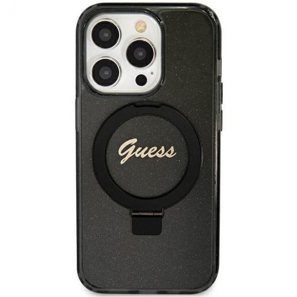 Guess GUHMP12MHRSGSK iPhone 12/12 Pro 6,1 inchi carcasă rigidă/neagră Ring Stand Script Glitter MagSafe