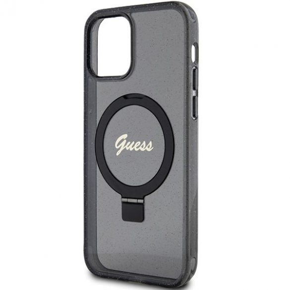 Guess GUHMP12MHRSGSK iPhone 12/12 Pro 6,1 inchi carcasă rigidă/neagră Ring Stand Script Glitter MagSafe