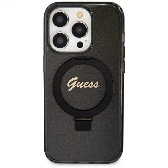 Guess GUHMP13LHRSGSK iPhone 13 Pro / 13 6.1" carcasă rigidă neagră/neagră Ring Stand Script Glitter MagSafe