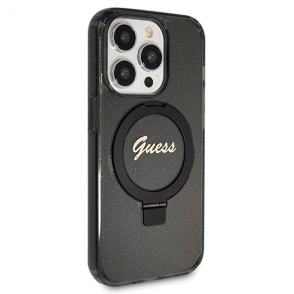 Guess GUHMP13LHRSGSK iPhone 13 Pro / 13 6.1" carcasă rigidă neagră/neagră Ring Stand Script Glitter MagSafe