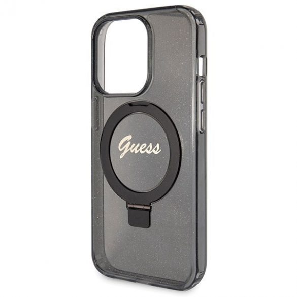 Guess GUHMP13LHRSGSK iPhone 13 Pro / 13 6.1" carcasă rigidă neagră/neagră Ring Stand Script Glitter MagSafe