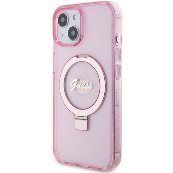 Guess GUHMP15MHRSGSP iPhone 15 Plus / 14 Plus 6,7" rożowy/roz husă rigidă Ring Stand Script Glitter MagSafe