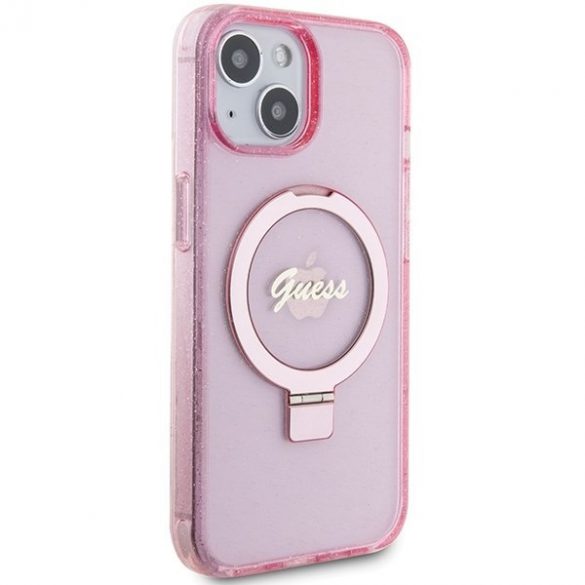 Guess GUHMP15MHRSGSP iPhone 15 Plus / 14 Plus 6,7" rożowy/roz husă rigidă Ring Stand Script Glitter MagSafe