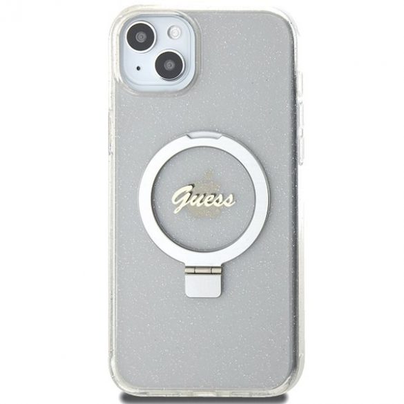 Guess GUHMP15MHRSGSD iPhone 15 Plus / 14 Plus 6.7" przezroczysty/transparent hardcase Ring Stand Script Glitter MagSafe