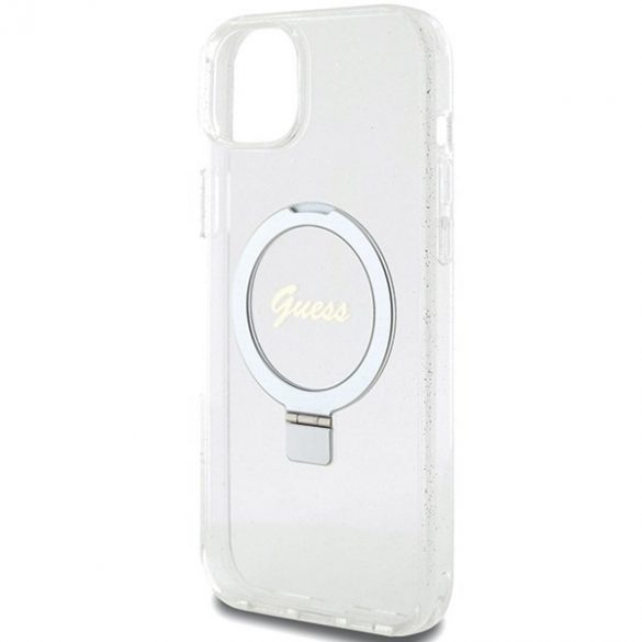 Guess GUHMP15MHRSGSD iPhone 15 Plus / 14 Plus 6.7" przezroczysty/transparent hardcase Ring Stand Script Glitter MagSafe