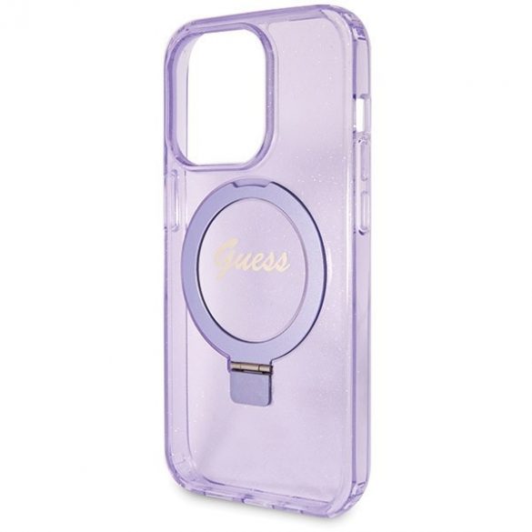 Guess GUHMP13LHRSGSU iPhone 13 Pro / 13 6.1" fioletowy/purple hardcase Ring Stand Script Glitter MagSafe