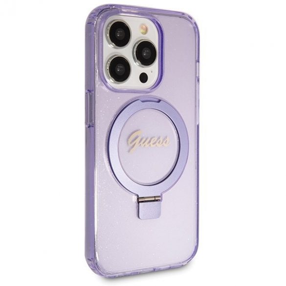 Guess GUHMP14LHRSGSU iPhone 14 Pro 6.1" husă rigidă violet/violet Ring Stand Script Glitter MagSafe