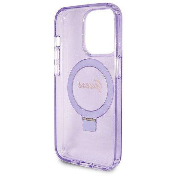 Guess GUHMP14LHRSGSU iPhone 14 Pro 6.1" husă rigidă violet/violet Ring Stand Script Glitter MagSafe