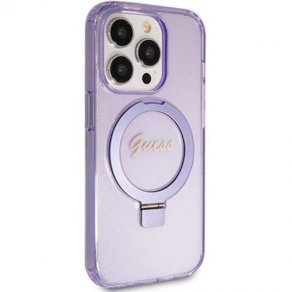 Guess GUHMP15LHRSGSU iPhone 15 Pro 6.1 fioletowy/purpuriu hardcase Ring Stand Script Glitter MagSafe"