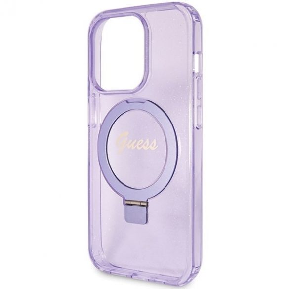 Guess GUHMP15LHRSGSU iPhone 15 Pro 6.1 fioletowy/purpuriu hardcase Ring Stand Script Glitter MagSafe"