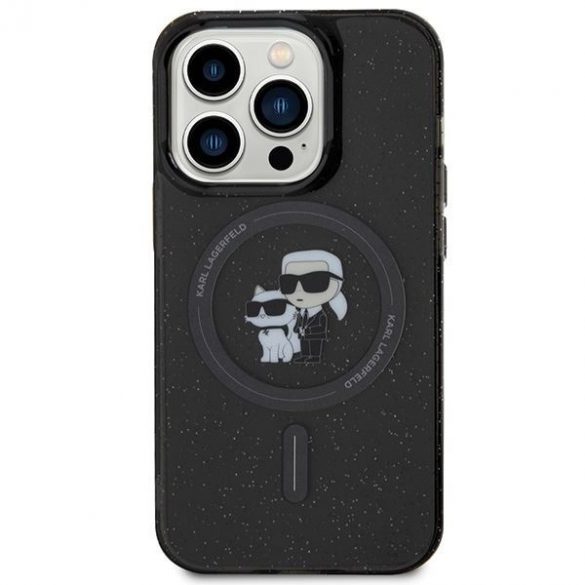 Karl Lagerfeld KLHMP15LHGKCNOK iPhone 15 Pro 6.1 negru/negru Husă tare Karl&Choupette Glitter MagSafe"