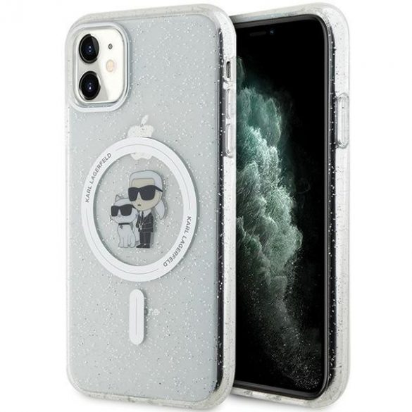 Karl Lagerfeld KLHMN61HGKCNOT Husă rigidă transparentă pentru iPhone 11 / Xr 6.1 Karl&Choupette Glitter MagSafe"