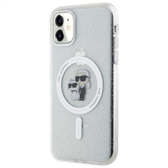 Karl Lagerfeld KLHMN61HGKCNOT Husă rigidă transparentă pentru iPhone 11 / Xr 6.1 Karl&Choupette Glitter MagSafe"