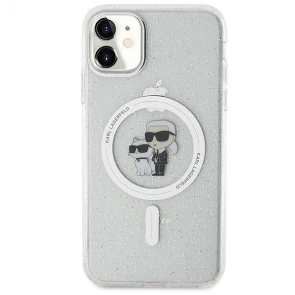 Karl Lagerfeld KLHMN61HGKCNOT Husă rigidă transparentă pentru iPhone 11 / Xr 6.1 Karl&Choupette Glitter MagSafe"