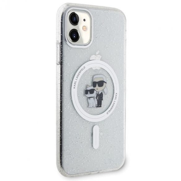 Karl Lagerfeld KLHMN61HGKCNOT Husă rigidă transparentă pentru iPhone 11 / Xr 6.1 Karl&Choupette Glitter MagSafe"