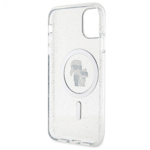 Karl Lagerfeld KLHMN61HGKCNOT Husă rigidă transparentă pentru iPhone 11 / Xr 6.1 Karl&Choupette Glitter MagSafe"