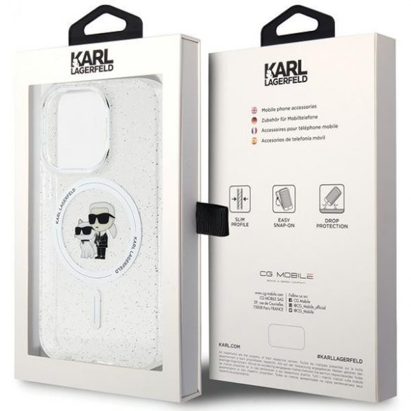 Karl Lagerfeld KLHMP14LHGKCNOT iPhone 14 Pro 6.1 transparent hard Husă Karl&Choupette Glitter MagSafe"