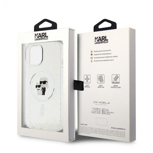 Karl Lagerfeld KLHMP15SHGKCNOT iPhone 15 / 14 / 13 6.1"Husă tare transparentă Karl&Choupette Glitter MagSafe