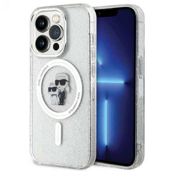 Karl Lagerfeld KLHMP15LHGKCNOT Husă rigidă transparentă pentru iPhone 15 Pro 6.1 Karl&Choupette Glitter MagSafe"