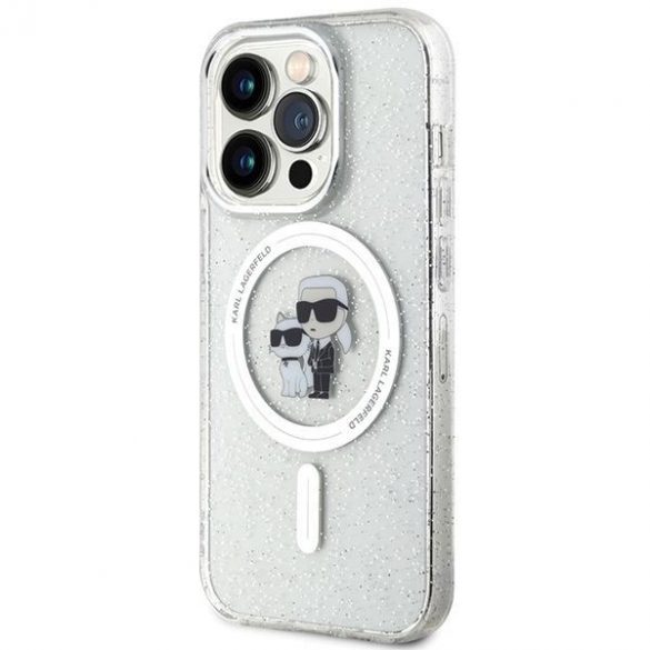 Karl Lagerfeld KLHMP15LHGKCNOT Husă rigidă transparentă pentru iPhone 15 Pro 6.1 Karl&Choupette Glitter MagSafe"