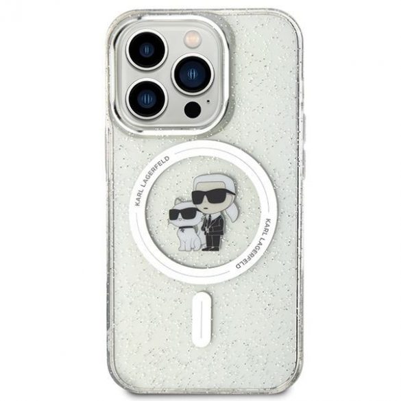 Karl Lagerfeld KLHMP15LHGKCNOT Husă rigidă transparentă pentru iPhone 15 Pro 6.1 Karl&Choupette Glitter MagSafe"