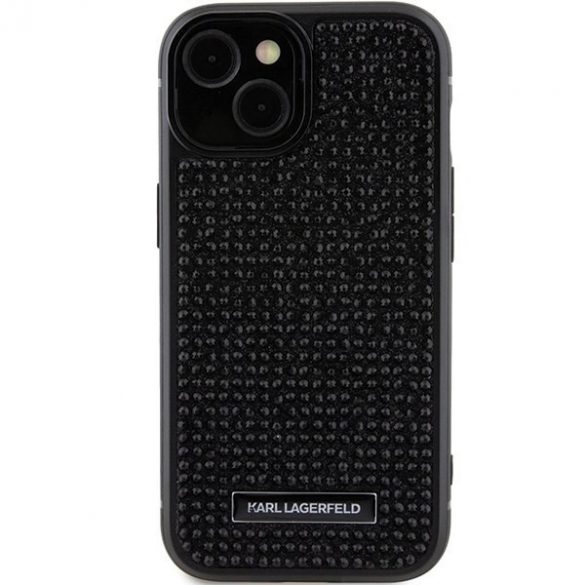 Karl Lagerfeld KLHCP15SHDSPLK iPhone 15 / 14 / 13 6.1" carcasă rigidă/neagră Placă metalică cu logo cu strass