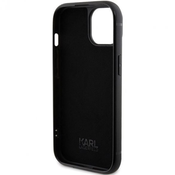 Karl Lagerfeld KLHCP15SHDSPLK iPhone 15 / 14 / 13 6.1" carcasă rigidă/neagră Placă metalică cu logo cu strass