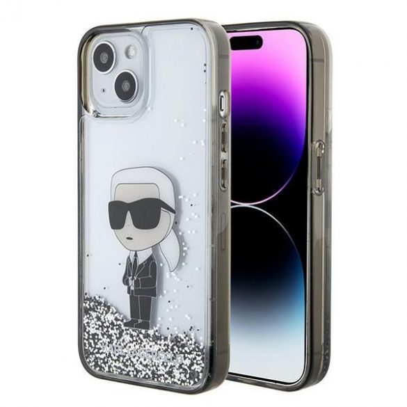 Karl Lagerfeld KLHCP15SLKKNSK iPhone 15 / 14 / 13 Husă rigidă transparentă de 6,1 inchi Liquid Glitter Ikonik