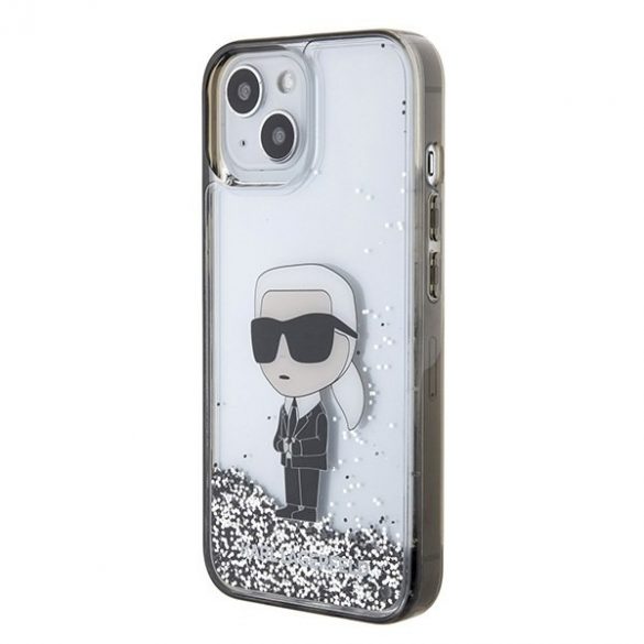 Karl Lagerfeld KLHCP15SLKKNSK iPhone 15 / 14 / 13 Husă rigidă transparentă de 6,1 inchi Liquid Glitter Ikonik