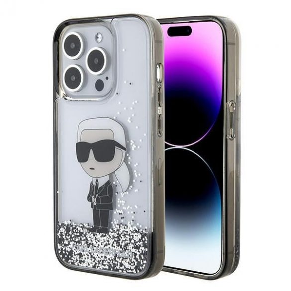 Karl Lagerfeld KLHCP15LLKKNSK Husă rigidă transparentă pentru iPhone 15 Pro 6.1 Liquid Glitter Ikonik"