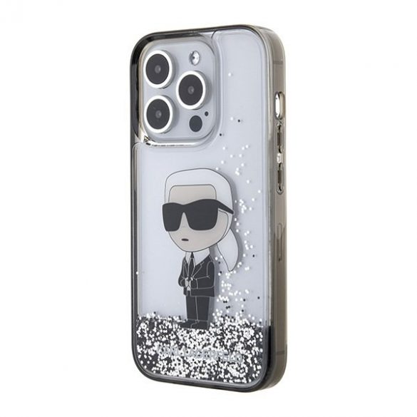 Karl Lagerfeld KLHCP15LLKKNSK Husă rigidă transparentă pentru iPhone 15 Pro 6.1 Liquid Glitter Ikonik"