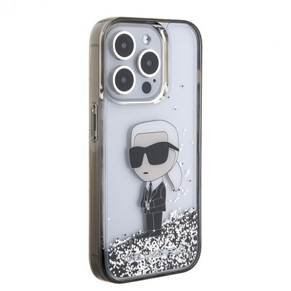 Karl Lagerfeld KLHCP15LLKKNSK Husă rigidă transparentă pentru iPhone 15 Pro 6.1 Liquid Glitter Ikonik"