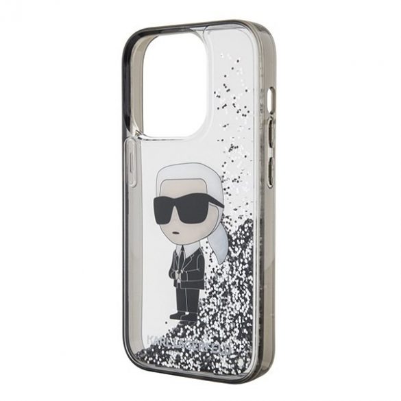 Karl Lagerfeld KLHCP15LLKKNSK Husă rigidă transparentă pentru iPhone 15 Pro 6.1 Liquid Glitter Ikonik"