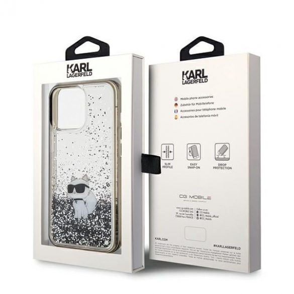 Karl Lagerfeld KLHCP13LLKCNSK Husă rigidă transparentă pentru iPhone 13 Pro / 13 6.1 Liquid Glitter Choupette"