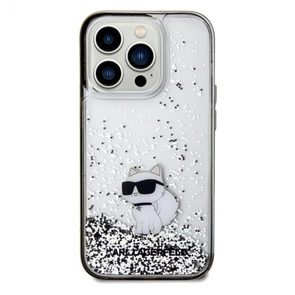 Karl Lagerfeld KLHCP14LLKCNSK Husă rigidă transparentă pentru iPhone 14 Pro 6.1 Liquid Glitter Choupette"