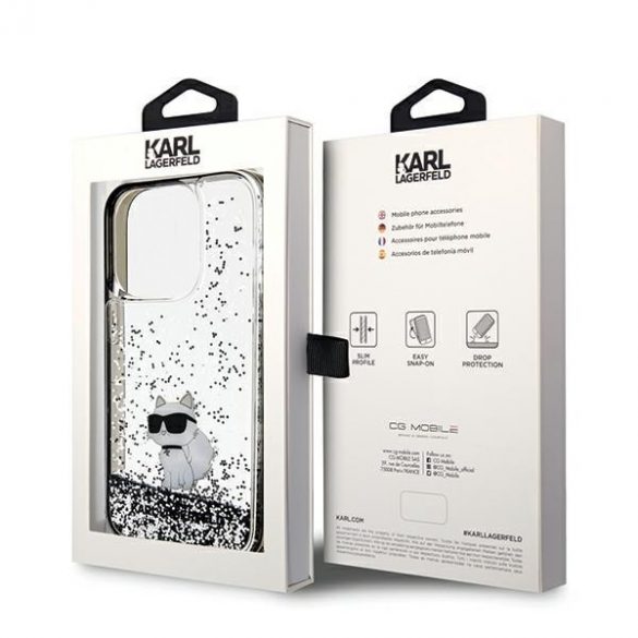 Karl Lagerfeld KLHCP14LLKCNSK Husă rigidă transparentă pentru iPhone 14 Pro 6.1 Liquid Glitter Choupette"