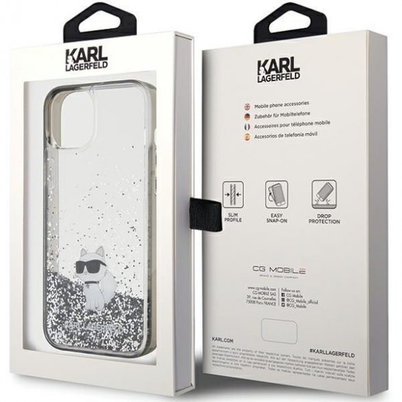 Karl Lagerfeld KLHCP15MLKCNSK iPhone 15 Plus / 14 Plus 6.7" transparent hard Husă Liquid Glitter Choupette