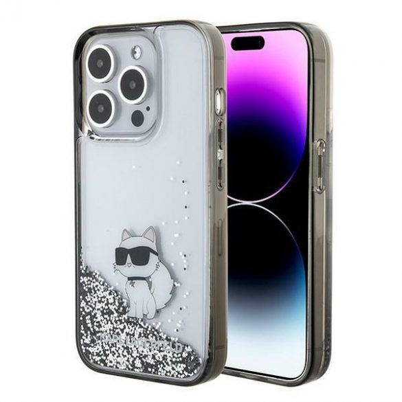 Karl Lagerfeld KLHCP15LLKCNSK iPhone 15 Pro 6.1 transparent hard Husă Liquid Glitter Choupette"