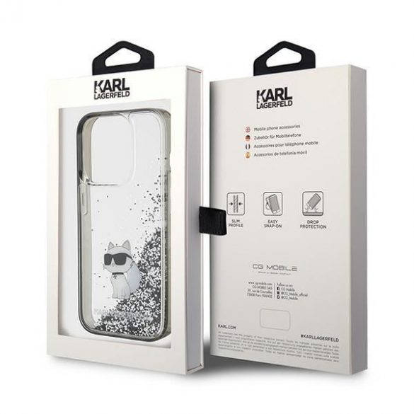 Karl Lagerfeld KLHCP15LLKCNSK iPhone 15 Pro 6.1 transparent hard Husă Liquid Glitter Choupette"