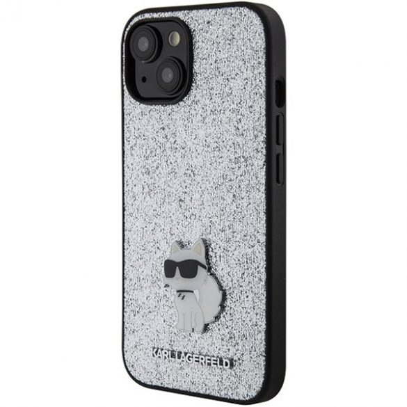 Karl Lagerfeld KLHCP15SGCNPSG iPhone 15 / 14 / 13 6.1" srebrny/silver hard Husă Fixed Glitter Choupette Logo Metal Pin