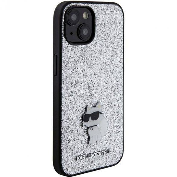 Karl Lagerfeld KLHCP15SGCNPSG iPhone 15 / 14 / 13 6.1" srebrny/silver hard Husă Fixed Glitter Choupette Logo Metal Pin