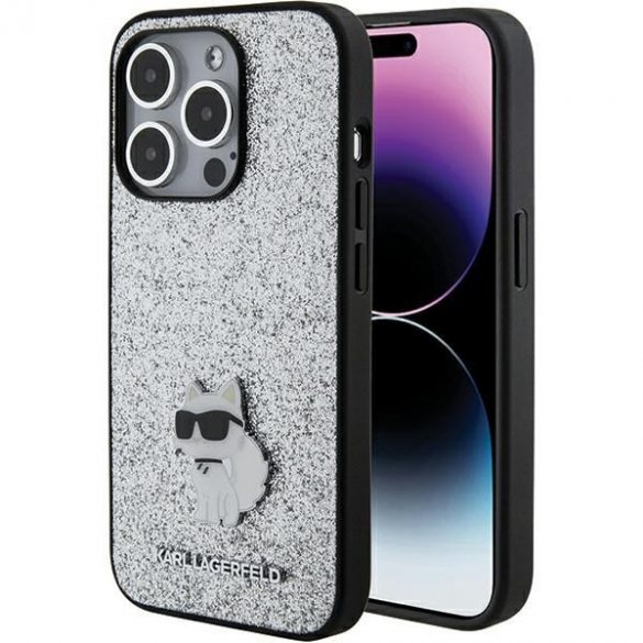 Karl Lagerfeld KLHCP15LGCNPSG iPhone 15 Pro 6.1 srebrny/silver hard Husă Fixed Glitter Choupette Logo Metal Pin"