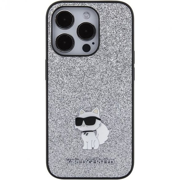 Karl Lagerfeld KLHCP15LGCNPSG iPhone 15 Pro 6.1 srebrny/silver hard Husă Fixed Glitter Choupette Logo Metal Pin"