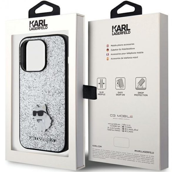 Karl Lagerfeld KLHCP15LGCNPSG iPhone 15 Pro 6.1 srebrny/silver hard Husă Fixed Glitter Choupette Logo Metal Pin"